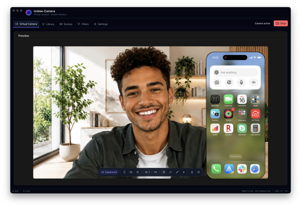 Mobile screen sharing with Unitee-Camera